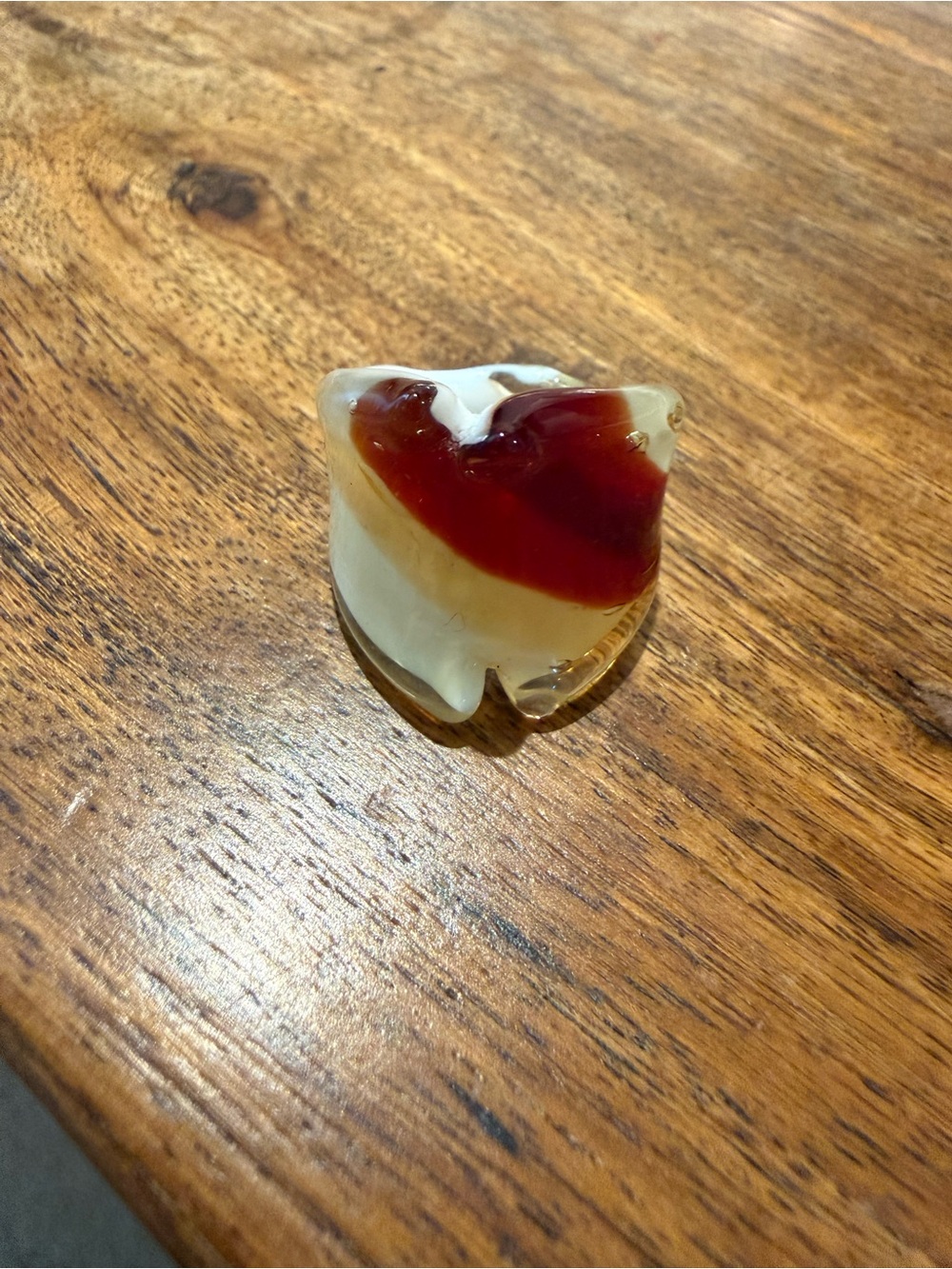 Handmade Swirled Glass Heart - Cream & Deep Red